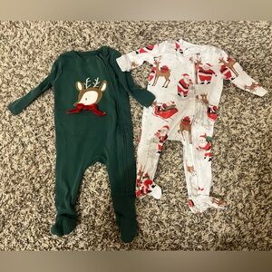 Pottery Barn Kids holiday pajama onesies - bundle of 2. Organic cotton.
